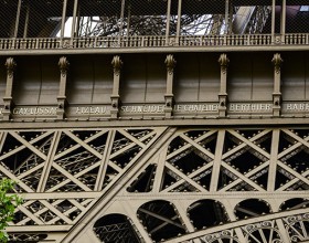 Names of scientists encircling the 1st level of the Eiffel Tower