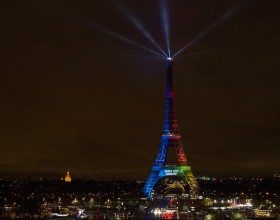 Eiffel Tower in the colors of Paris 2024