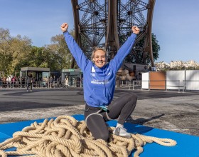 Photo of Anouk Garnier after her ascent at the Eiffel Tower