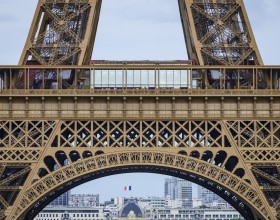 Names of scientists encircling the 1st level of the Eiffel Tower