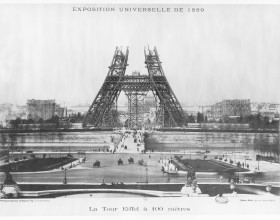Photo of the Eiffel Tower under construction
