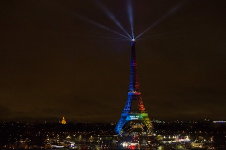 Eiffel Tower in the colors of Paris 2024