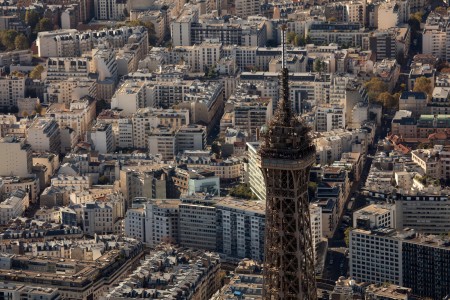 Aerial view from the top of the Eiffel Tower