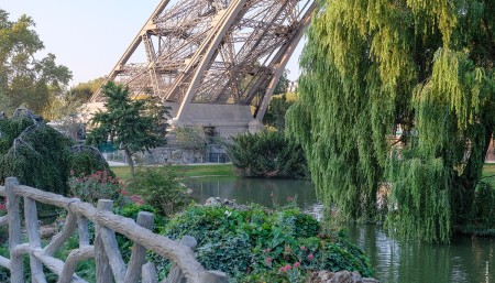 View on the base of the east pillar of the Eiffel Tower