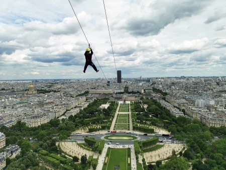 Zip line at the Eiffel Tower