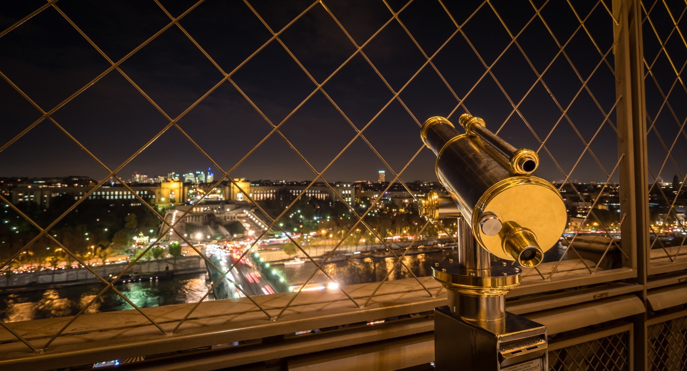 Telescope view of the Eiffel Tower at night