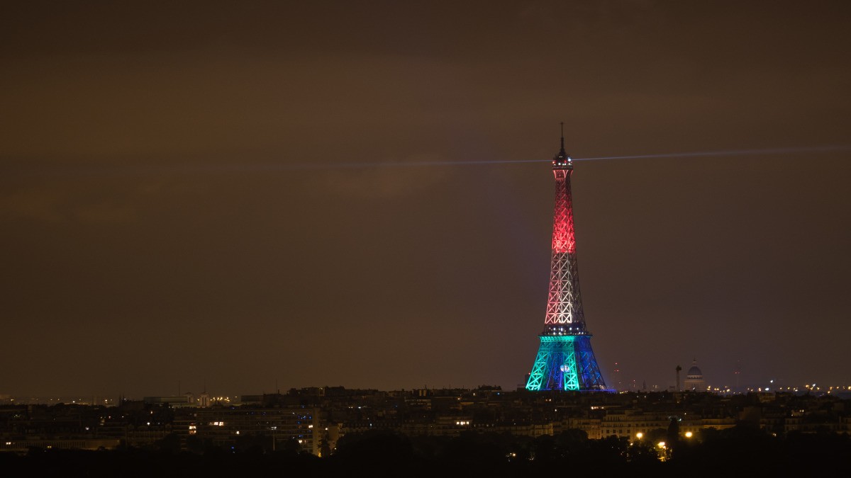 Rainbow illumination of the Eiffel Tower