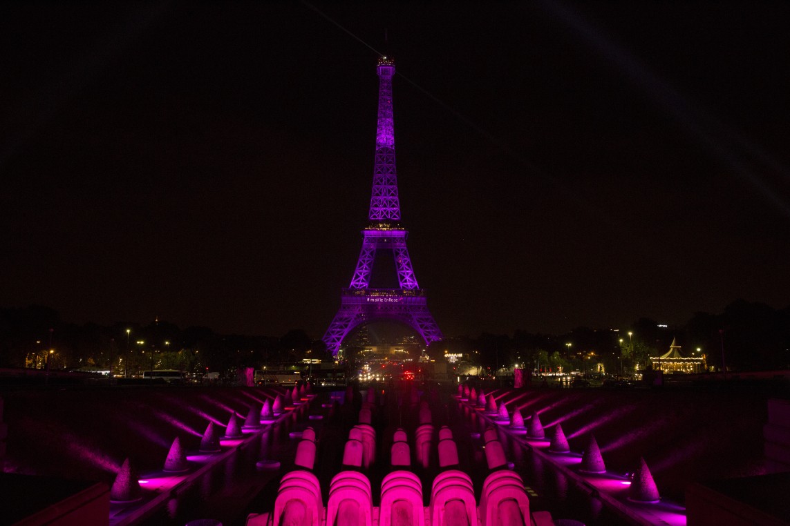 Illumination of the Eiffel Tower, Pink October 2016