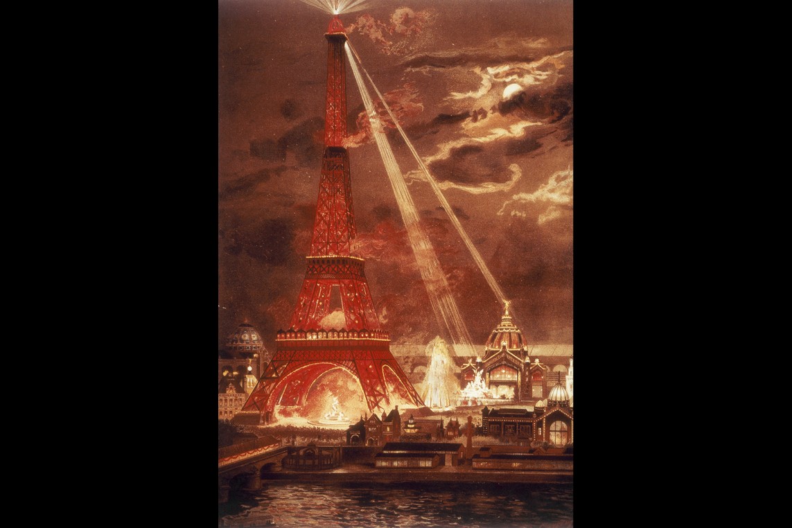 Eiffel Tower illuminated vintage image