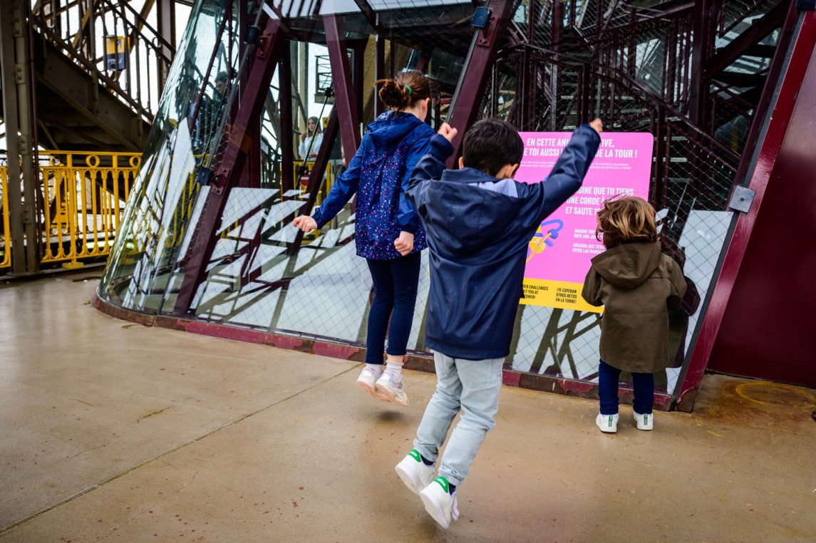 A panel of the sports-themed circuit on the Eiffel Tower's 1st floor
