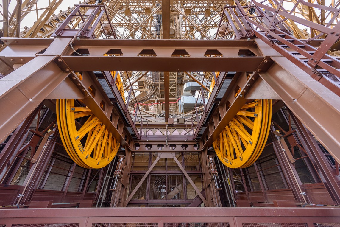View of the renovated pulleys on the north elevator