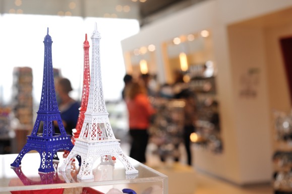 Blue, white, and red merchandise