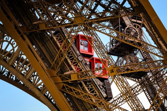 View of the elevators in a pillar from the forecourt
